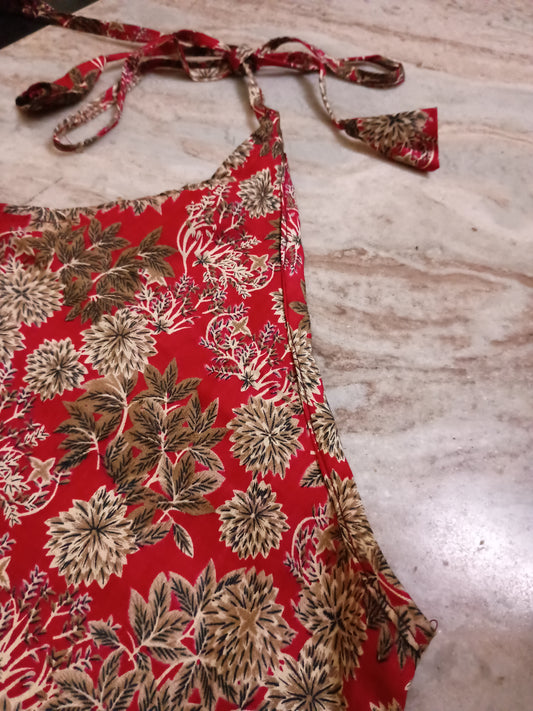 Red Floral Halter Neck Kurti Top for Women – Stylish Casual Ethnic Wear