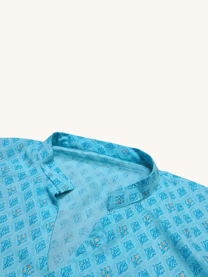 Light Blue Printed Short Kurti for Women - Casual & Office Wear