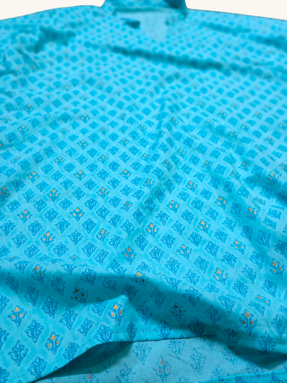 Light Blue Printed Short Kurti for Women - Casual & Office Wear