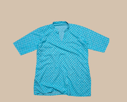 Light Blue Printed Short Kurti for Women - Casual & Office Wear