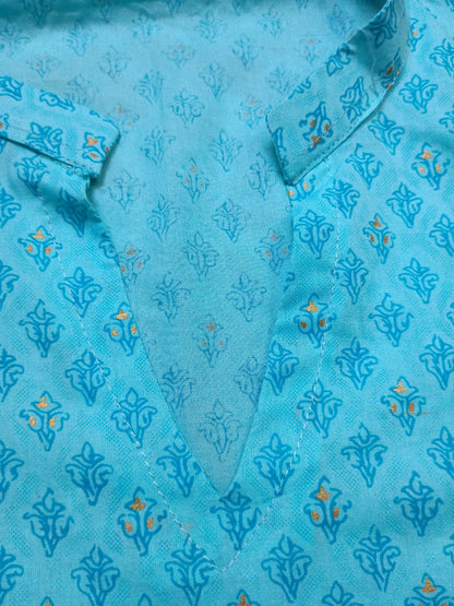 Light Blue Printed Short Kurti for Women - Casual & Office Wear