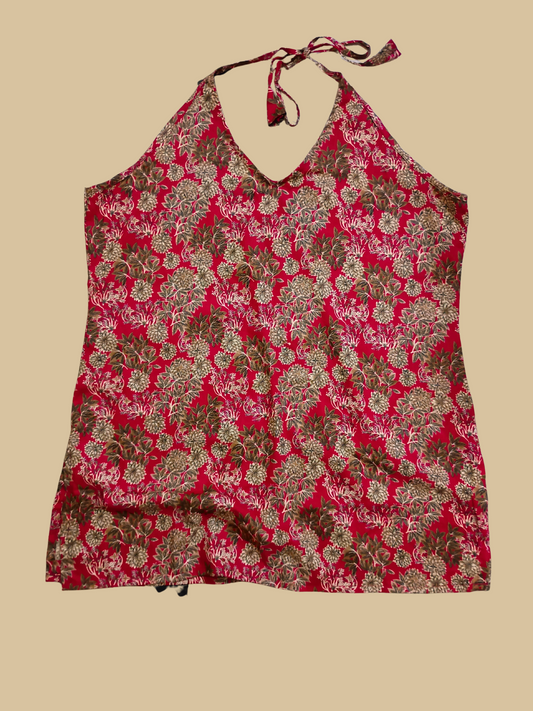 Red Floral Halter Neck Kurti Top for Women – Stylish Casual Ethnic Wear