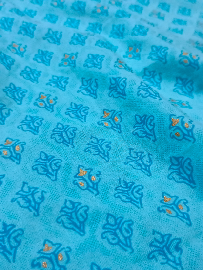 Light Blue Printed Short Kurti for Women - Casual & Office Wear